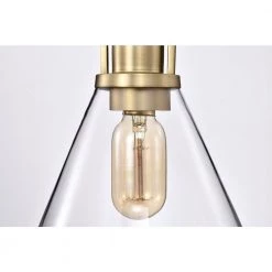 Deals 🧨 Aria 8 in. 1-Light Vintage Brass Modern Mini Pendant with Clear Cone Glass Shade by Edvivi 💯 -Deals Edvivi || Atlas Store vintage brass edvivi pendant lights epj4708vb fa 1000
