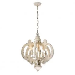 Buy 😀 Gulliver French Country 6-Light Vintage Distressed Antique White Birch Wood Pendant Chandelier by Edvivi ⭐ -Deals Edvivi || Atlas Store vintage distressed antique white edvivi chandeliers epj5806wh a0 1000