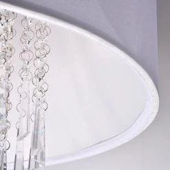 Buy 🔥 Belle Modern 4-Light Glam Chrome Round Crystal Chandelier with White Fabric Drum Shade and Hanging Crystals by Edvivi ⭐ -Deals Edvivi || Atlas Store white and chrome edvivi chandeliers epg917wh 76 1000