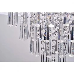 Buy 🔥 Belle Modern 4-Light Glam Chrome Round Crystal Chandelier with White Fabric Drum Shade and Hanging Crystals by Edvivi ⭐ -Deals Edvivi || Atlas Store white and chrome edvivi chandeliers epg917wh fa 1000