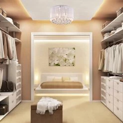 Promo 😍 Belle 4-Light Chrome Flush Mount with White Threaded Drum Shade and Clear Glass Hanging Crystals by Edvivi 👏 -Deals Edvivi || Atlas Store white chrome edvivi flush mount lights ecb902wh 4f 1000