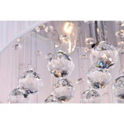 Promo 😍 Belle 4-Light Chrome Flush Mount with White Threaded Drum Shade and Clear Glass Hanging Crystals by Edvivi 👏 -Deals Edvivi || Atlas Store white chrome edvivi flush mount lights ecb902wh 76 1000