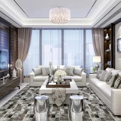 Promo 😍 Belle 4-Light Chrome Flush Mount with White Threaded Drum Shade and Clear Glass Hanging Crystals by Edvivi 👏 -Deals Edvivi || Atlas Store white chrome edvivi flush mount lights ecb902wh fa 1000