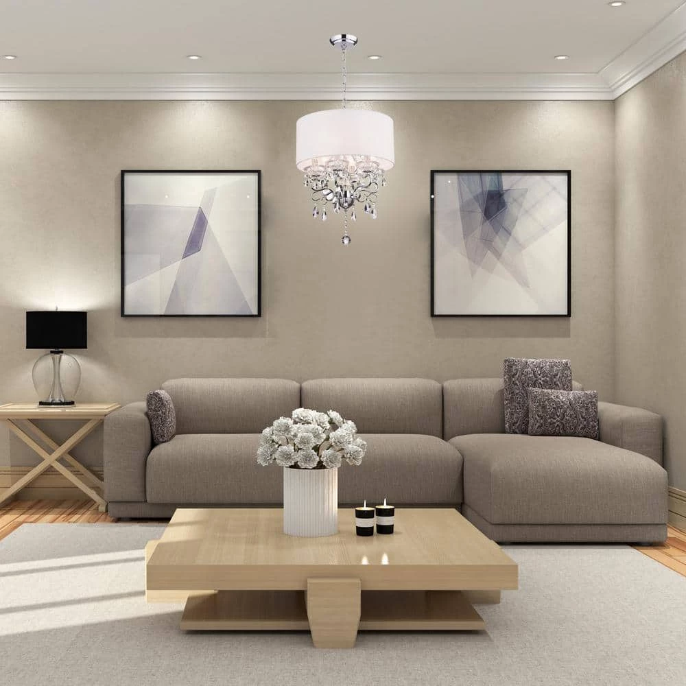 Flash Sale ๐ Belle 6-Light White Fabric Round Drum Chrome Finish Modern Chandelier with Hanging Crystals by Edvivi ๐ 8 Flash Sale ๐ Belle 6-Light White Fabric Round Drum Chrome Finish Modern Chandelier with Hanging Crystals by Edvivi ๐ - Image 6