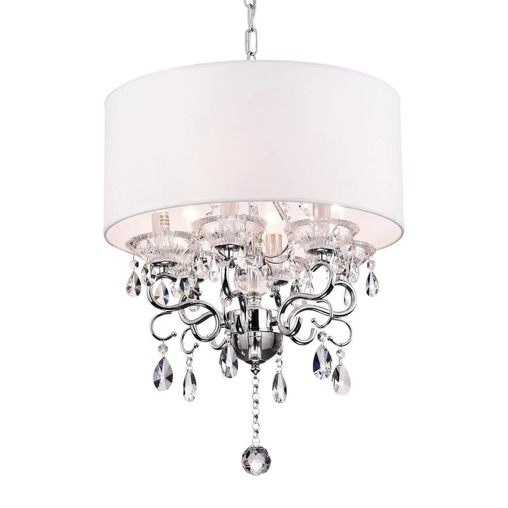 Flash Sale ๐ Belle 6-Light White Fabric Round Drum Chrome Finish Modern Chandelier with Hanging Crystals by Edvivi ๐ 3 Flash Sale ๐ Belle 6-Light White Fabric Round Drum Chrome Finish Modern Chandelier with Hanging Crystals by Edvivi ๐
