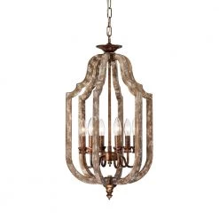 Deals 🧨 Penelope 6-Light Wood and Antique Gold Finish French Country Farmhouse Candlestick Cage Lantern Chandelier by Edvivi ❤️