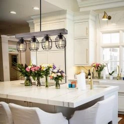 Cheapest 🧨 Triscot 4-Light Modern Farmhouse Gray Wood Linear Pendant with Black Cage by Edvivi 😍 -Deals Edvivi || Atlas Store wood and black edvivi chandeliers epd4595bk 1f 1000