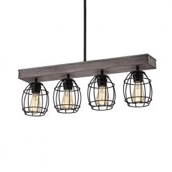 Cheapest ๐งจ Triscot 4-Light Modern Farmhouse Gray Wood Linear Pendant with Black Cage by Edvivi ๐