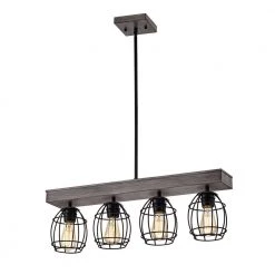 Cheapest 🧨 Triscot 4-Light Modern Farmhouse Gray Wood Linear Pendant with Black Cage by Edvivi 😍 -Deals Edvivi || Atlas Store wood and black edvivi chandeliers epd4595bk 77 1000