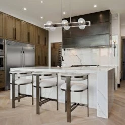 Deals 😉 Szeto 6-Light Brushed Nickel and Wood Finish Industrial Linear Island Hanging Pendant Chandelier for Kitchen by Edvivi ⌛ -Deals Edvivi || Atlas Store wood and brushed nickel edvivi chandeliers epd563wd 4f 1000