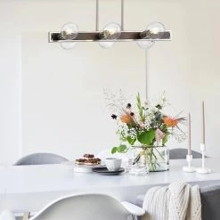 Deals 😉 Szeto 6-Light Brushed Nickel and Wood Finish Industrial Linear Island Hanging Pendant Chandelier for Kitchen by Edvivi ⌛ -Deals Edvivi || Atlas Store wood and brushed nickel edvivi chandeliers epd563wd c3 1000