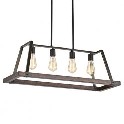 Hot Sale โ๏ธ Troy 4-Light Wood and Oil Rubbed Bronze Farmhouse Rectangular Kitchen Island Chandelier by Edvivi โจ