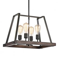 Hot Sale ๐ Troy 4-Light Wood and Oil Rubbed Bronze Farmhouse Pendant by Edvivi ๐