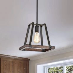 Hot Sale 🎉 Troy 1-Light Wood and Oil Rubbed Bronze Farmhouse Pendant by Edvivi 🧨 -Deals Edvivi || Atlas Store wood and oil rubbed bronze edvivi chandeliers epl3517wd 40 1000